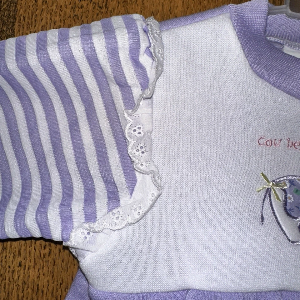 复古 90 年代婴儿服装刺绣奶牛套装孔眼紫色 24 个月小台阶 — 第 3/4 张图片
