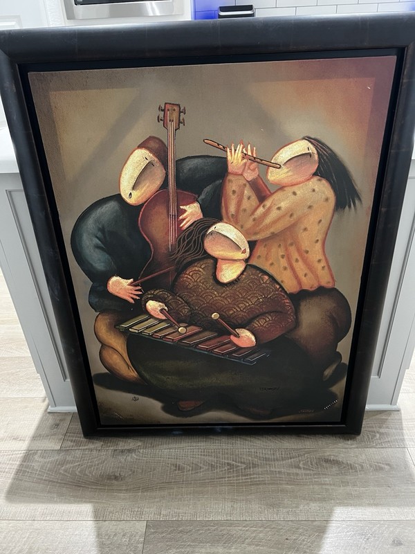 Jamil Musical Trio Framed Print, Vertical Multicolor Music Wall Art Wood Frame