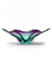 MURANO Art Glass Centerpiece Bowl Blue Purple Translucent Mid-Century Modern. 