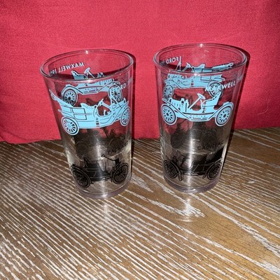 Pair Of Vintage Glasses With Antique Cars Federal Glass Company 5