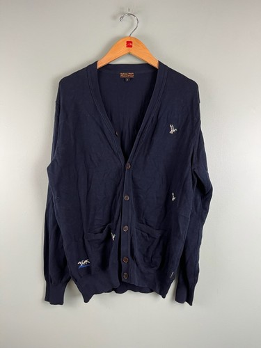 Barbour Beacon Brand Mallard Duck Cardigan Mens Pima Cotton Button Front Blue LG