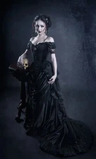 Black Goth Victorian Bustle Prom Gown Gothic stain Victorian Evening Dress