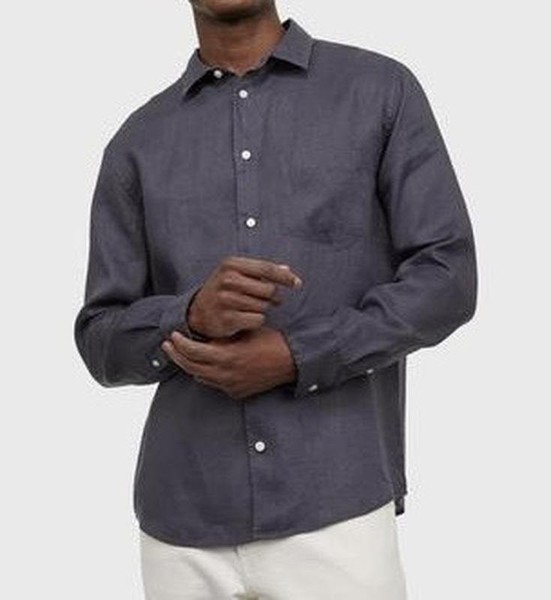 Men H&M Shirt Grey Linen 40 /L / 48