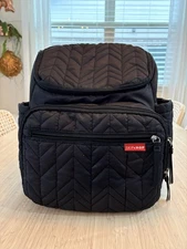 Skip Hop Black Diaper Bag Backpack w/Zip,Adjustable Straps,Bottle Holder,inserts