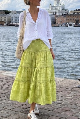 Vtg Marimekko Mika Piirainen Cotton Skirt Print By Katsuji Wakisaka EU42 US14