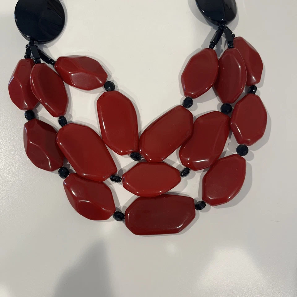 Chico's Three Layered Beaded 22 Inch Adjustable Necklace ,Red,Black - Image 2 of 4