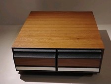 GOOD Vintage 2-Drawer Cassette Tape Storage Case Faux Wood Grain Holds 24 Tapes