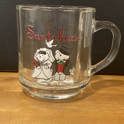 2000 Marshall Fields Vintage Mr. and Mrs. Santa Bear Glass Mug Luminarc