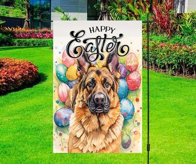 Happy Easter - German Shepherd in Bunny Ears - Watercolor Egg - Garden Yard Flag