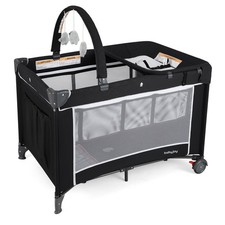 3 in 1 Pack and Play with Toy Bar Diaper Changing Table with Safety Belt