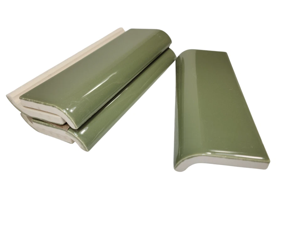 Avocado Green Ceramic Tile Bullnose Mudcap Subway Mud Cap Curved Edge Bull Nose - Image 2 of 4