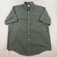 VTG LL Bean Short Sleeve Button Shirt Mens Large Green Plaid Check Wrinkle Free