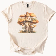 Mushroom Treehouse Shirt Cozy Autumn Forest Cottagecore Graphic Tee