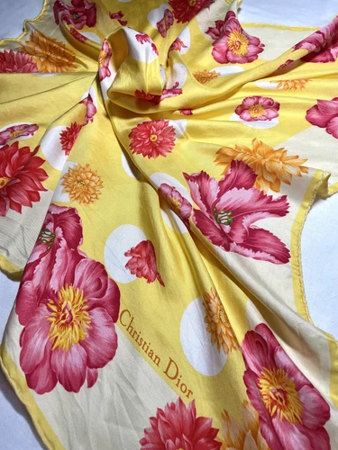 Foulard Christian Dior jaune logo floral