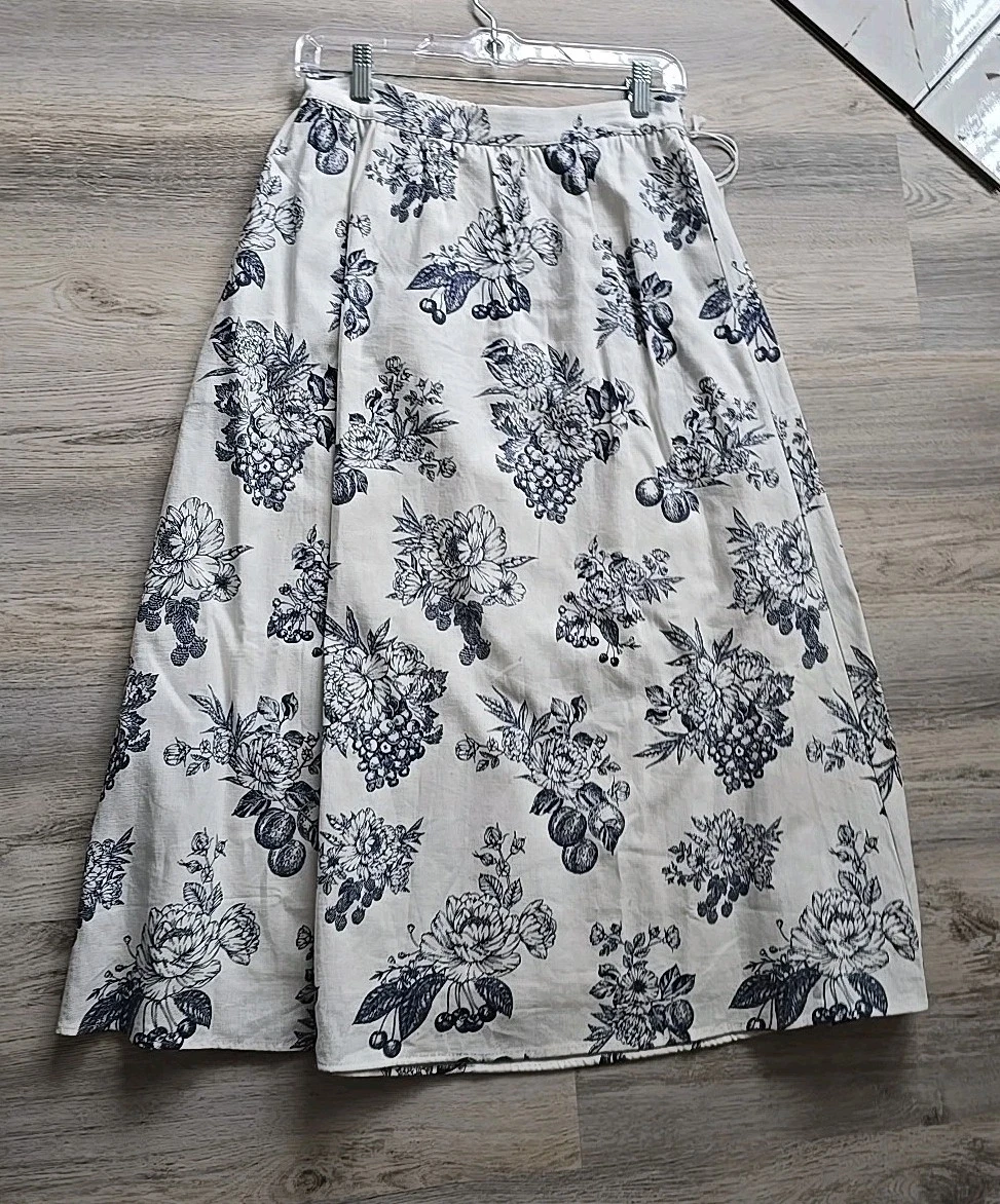 Joie Womens Nautical Floral Linen Lined Blue White A Line Midi Skirt Size S NWT