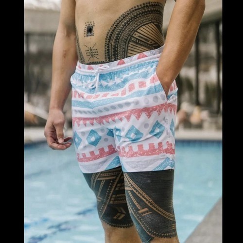 NWT Zyia Active Aztec Blue Bold Lined Athletic Swimming Shorts Men Size M - Picture 9 of 11