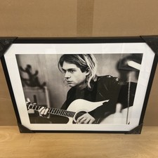 Kurt Cobain Framed Picture Acoustic Studio Set In A Sleek Black Frame Rare Find