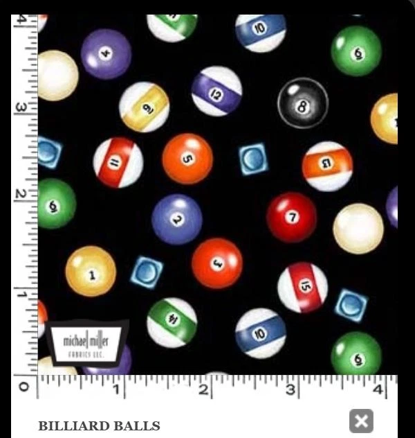 MICHAEL MILLER FABRICS Cotton Game On Billiard Balls Pool Sports Black Fabric Print by Yard D674.90