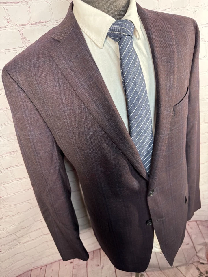 Chaqueta Blazer Abrigo Deportivo de Lana CALVIN KLEIN Para Hombres Marrón Overcheck ATHLETIC FIT 46R Foto 3 de 4