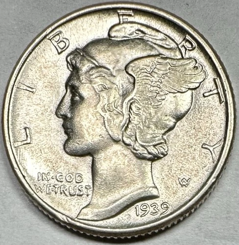 1939 MERCURY DIME CHOICE+  WHITE BU HIGH GRADE UNCIRCULATED SILVER COIN
