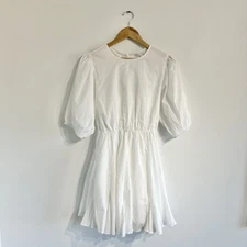 Rhode Molly Mini Deess white puff sleeve lace up back wedding bridal reception M