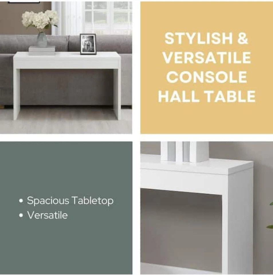 Console Table 48-In Wood Rectangular Minimalist Desk Vanity Living Room White - Image 2 of 4