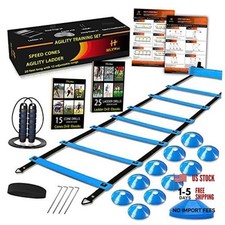 Speed Agility Training Set, Includes 1 Agility Ladder, 4 Steel Stakes, 1 Blue