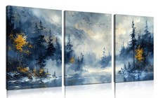 Forest Pictures Wall Art for Office - Modern Blue Canvas Art Wall Decor for L...