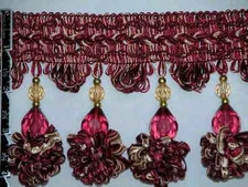 4" Exquisite Tassel Fringe Crystal Beads Ball Trim Red Burgundy Per Yard