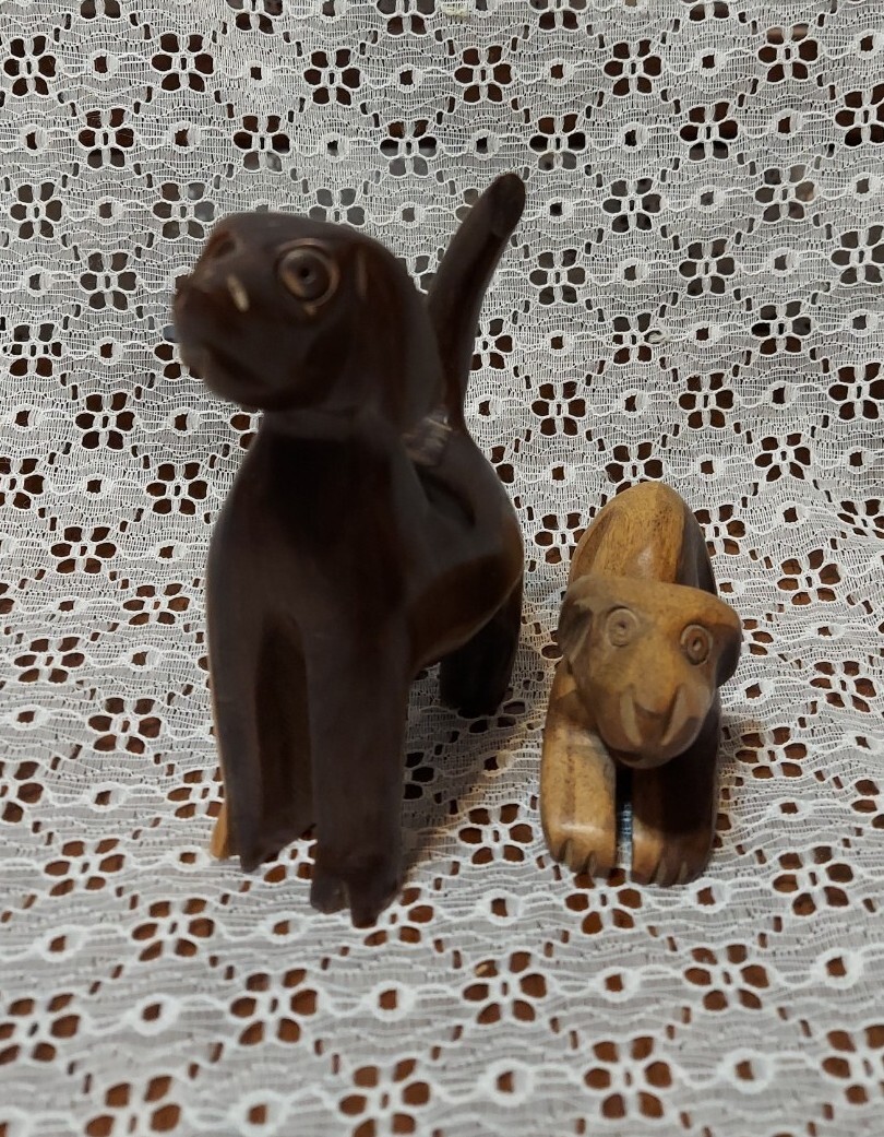 Pair Of Handcarved Wooden Dog Figurines eBay