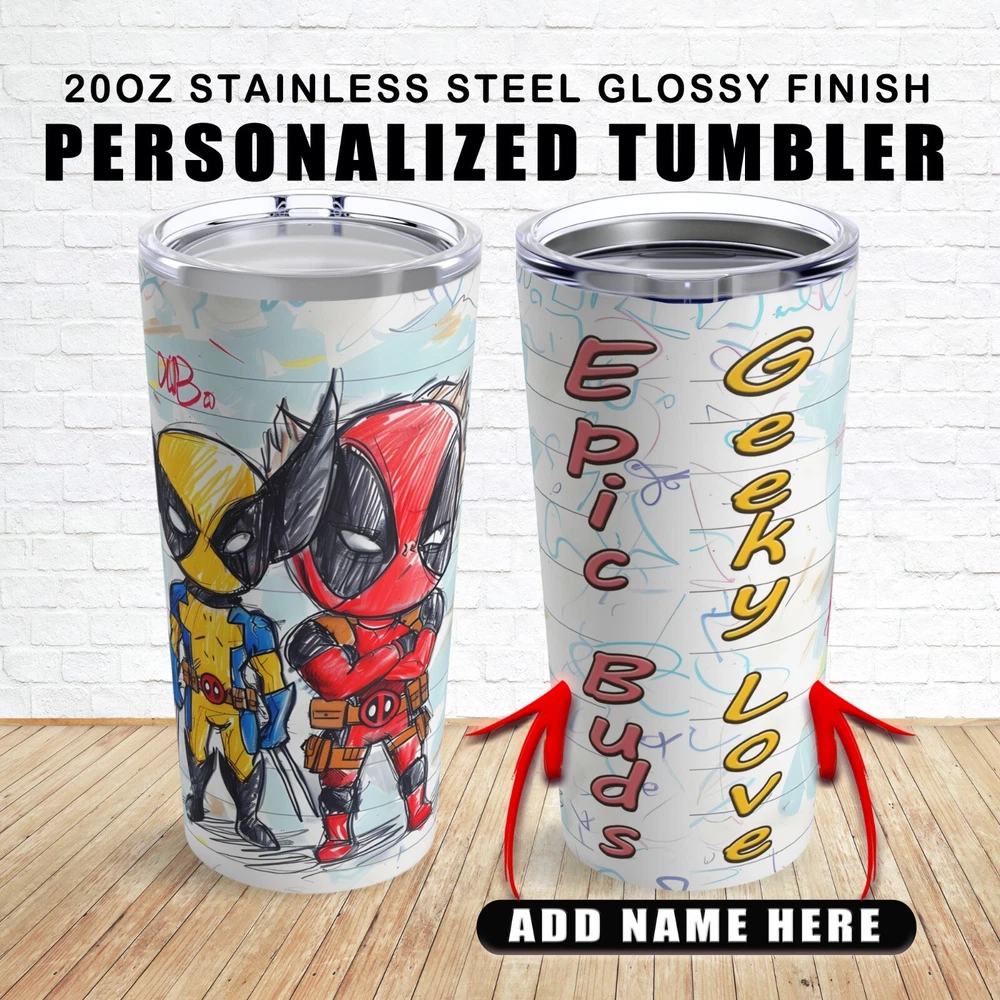 Tumbler 20oz Epic Buds Sketch. Vacuum Insulated Stainless Steel Glossy Finish