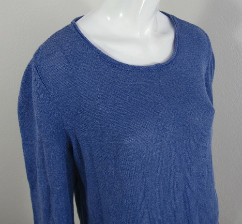 CHICO'S LONG SLEEVE SWEATER SIZE 2 SOLID BLUE LINEN BLEND - Picture 2 of 8