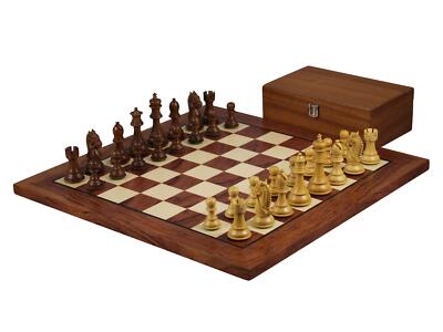 Rosewood Chess Set 20 Inch With Helena Flat Chess Board and Weighted Sheesham Ki