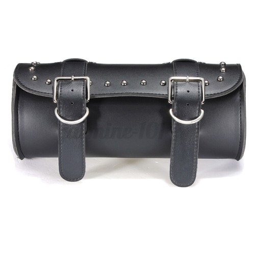 Motorrad Satteltasche Werkzeugrolle Gepäckrolle Chopper Leder Schwarz 31x13cm# - Bild 3 von 8