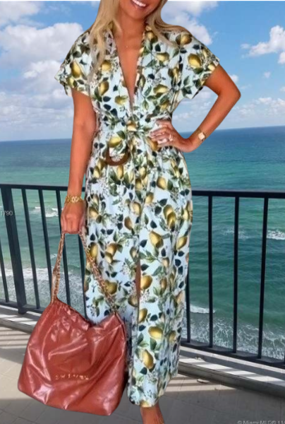 ZARA ZW COLLECTION MIDI BELTED PRINTED SHIRT DRESS