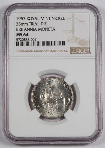 Great Britain 1957 Nickel Trial Die From Royal Mint NGC MS64 Britannia Moneta