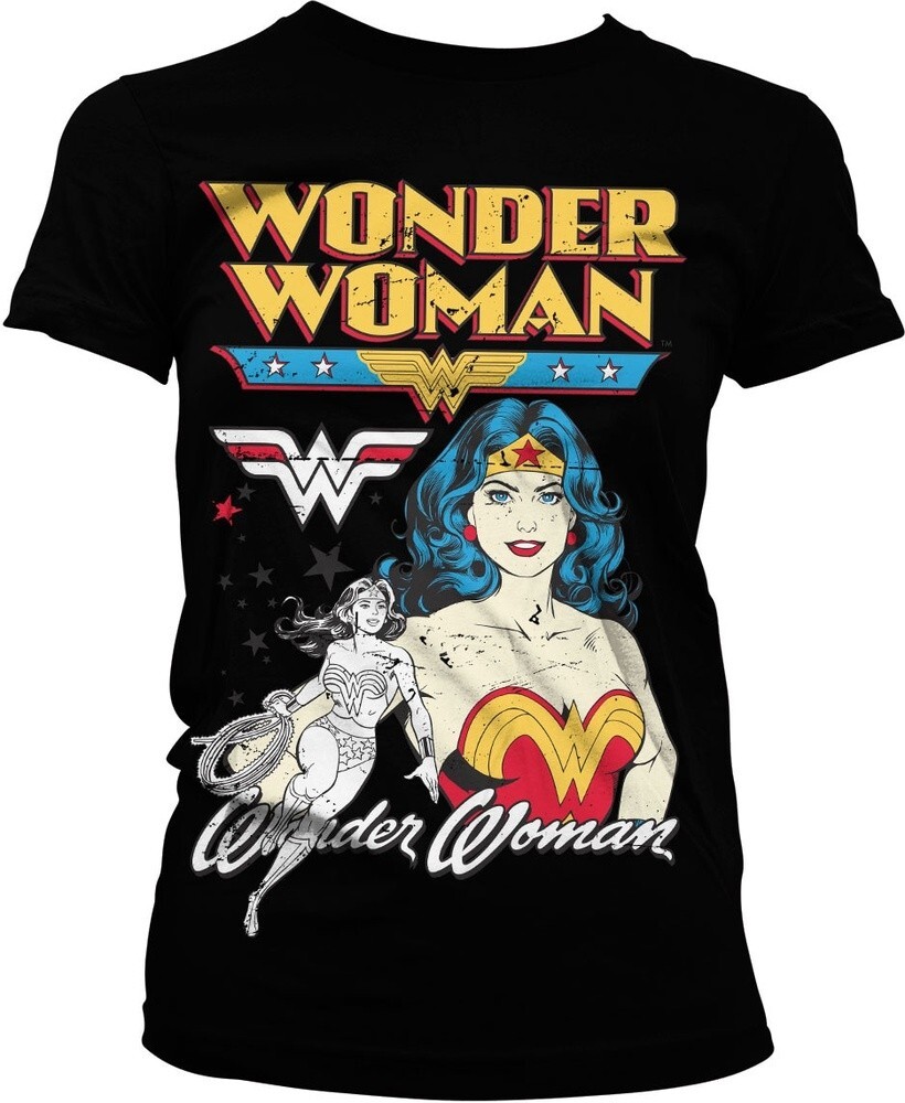 Позирующая Чудо-женщина в девчачьей футболке Damen T-Shirt черного цвета