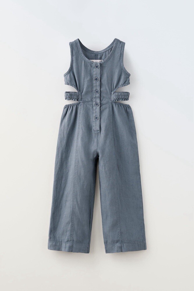 Zara Kids Girl Jumpsuit With Buttons And Cut-out Detail Blue