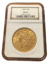 US 1894 Gold $20 20 Dollars NGC MS61 Double Eagle Liberty Head