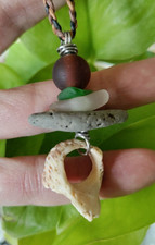 Genuine Sea Glass  Shell Necklace Surf Beach Braid Hawaii Stone Men Women Teen