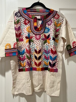 MILPA WOMEN OAXACAN FRIDA HANDMADE EMBROIDERED MEXICAN BLOUSE MEDIUM IVORY  NEW