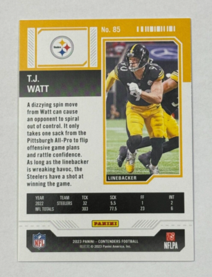 2023 Panini Contenders Season Ticket Green Laser #85 T.J. Watt