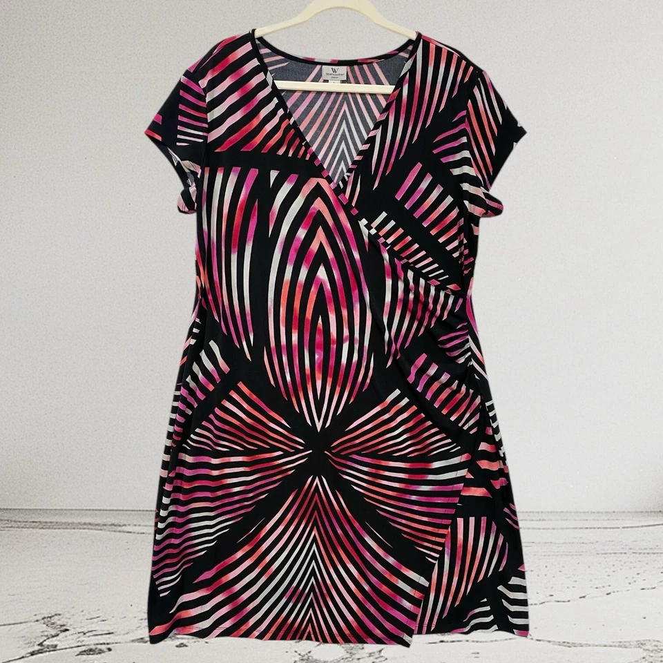 Worthington Women’s Faux Wrap Midi Dress XL Multi Geo Print Jersey Stretch - Image 2 of 4