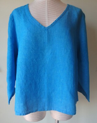 FLAX Designs Linen Shirt  1G & 2G & 3G  NWOT 3/4 Sleeve Pullover  AZURE YARN DYE