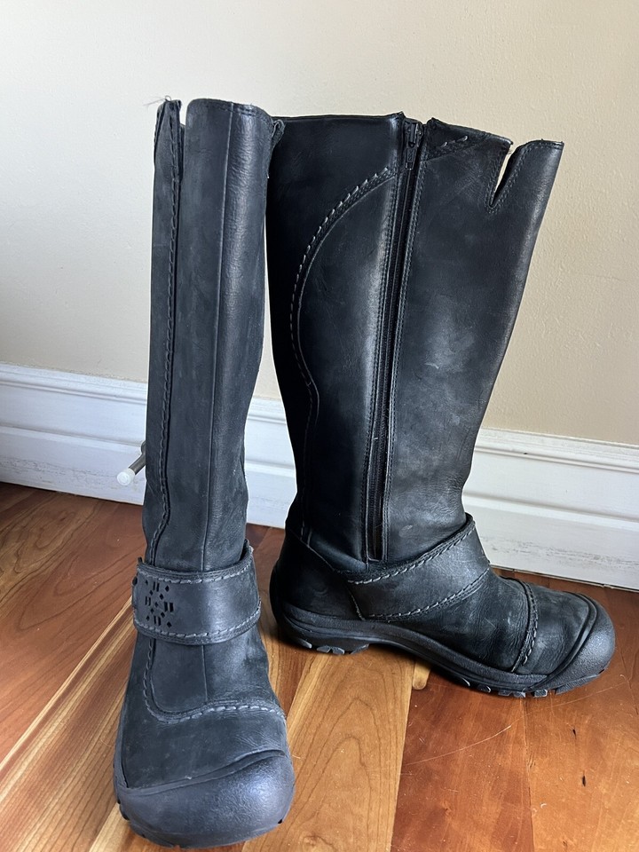 Keen Leather Boots Women size 8 Tall Black Waterproof Zip Up Classic