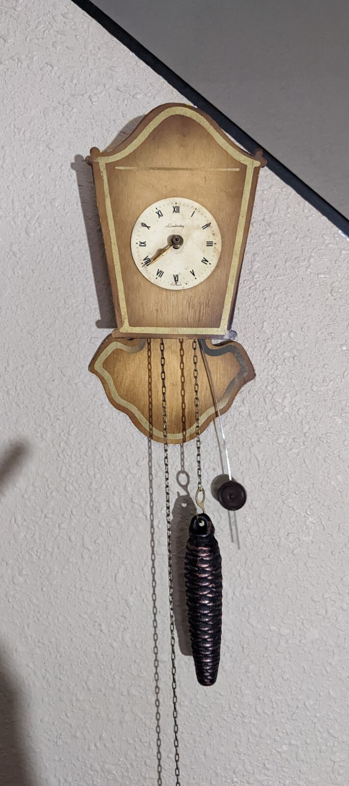 Vintage Mini Londondery West Germany Weight Driven Pendulum Wood House Clock