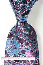 Classic Paisley Blue White Pink JACQUARD WOVEN 100 Silk Men's Necktie Tie