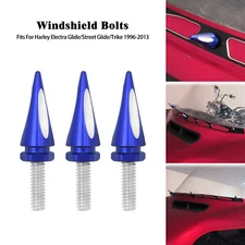 3x Blue Spike Windscreen Trim Bolt Screws Fit For Harley Street Glide FLHX 96-13