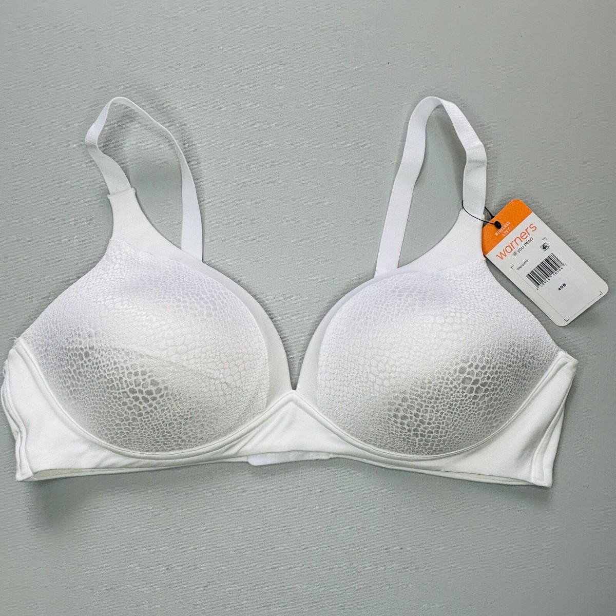 新品　Cupin Satin Bratop NEW Warners Push Up Bra 40B Wire Free White Satin Padded Cup