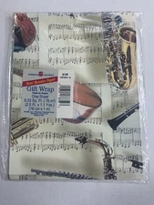VTG American Greetings All Occasions Gift Wrap Paper Sheet Music Instruments-NIP